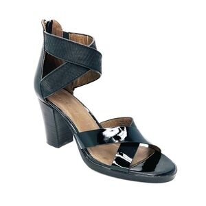 Tommy Bahama Lavina Sandals Size 10 Black Leather Brown Stacked Heel Strappy